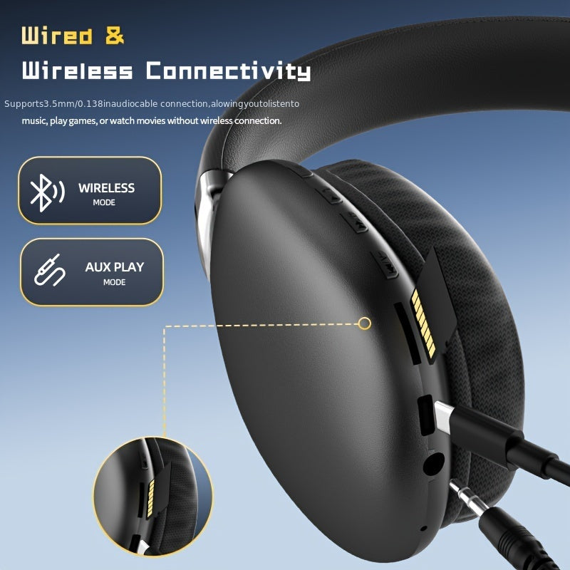 Wireless Over-Ear Headphones Sound Isolation Tangle-Free Cable Microphone Volume Control Rechargeable Battery for Gaming