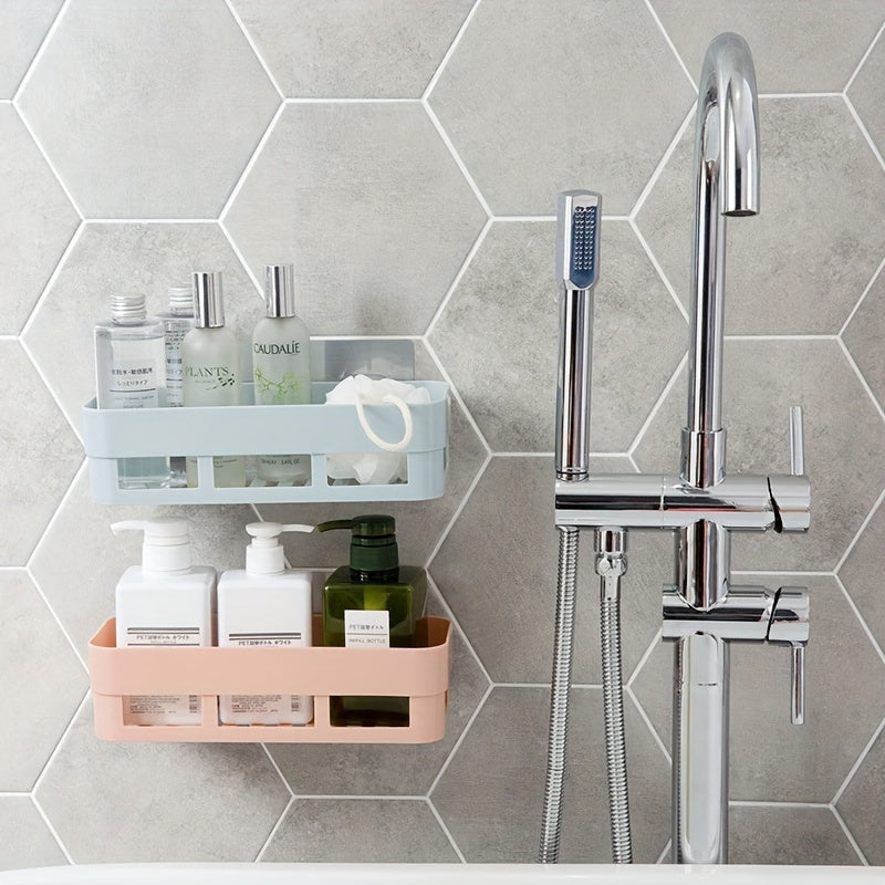 Durable Plastic Bathroom Shelf Wall Mount Self-Adhesive Storage Organizer