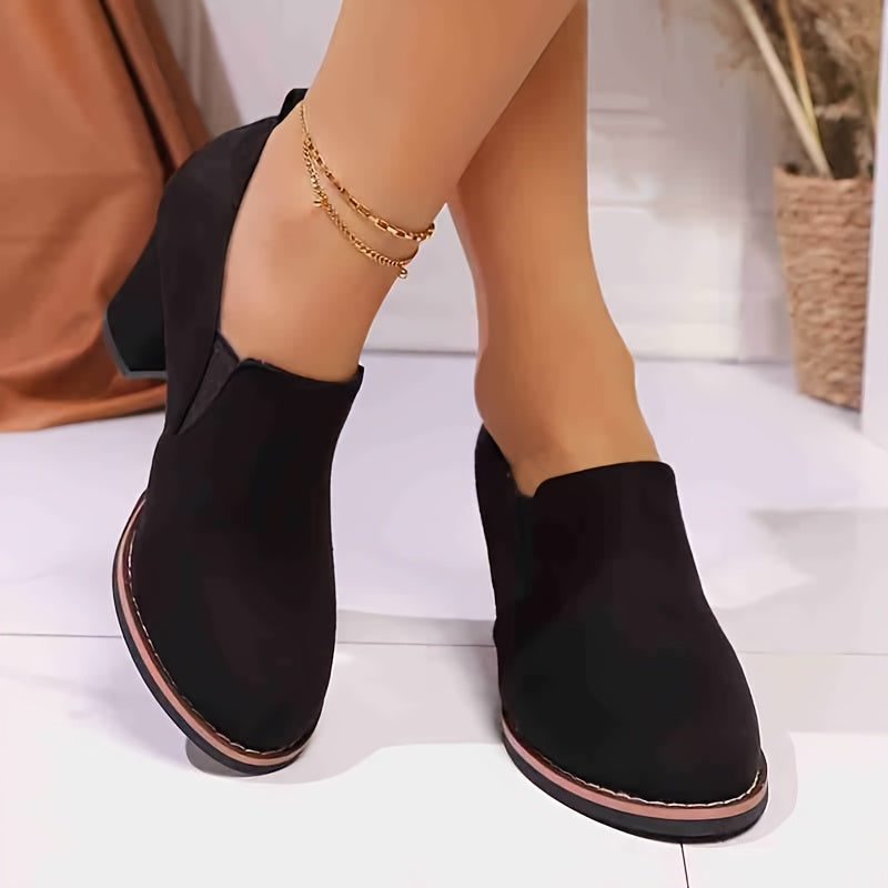Women's Navy Blue Block Heel Loafers Casual Round Toe Mid-Heel All-Season Shoes