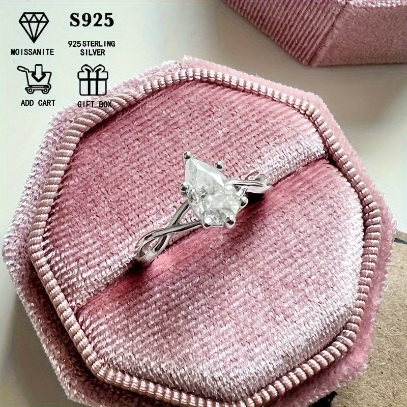 Ayollar uchun 1/2ct Pear Moissanite uzuk, Sterling Silver, taklif qilish va yubiley uchun