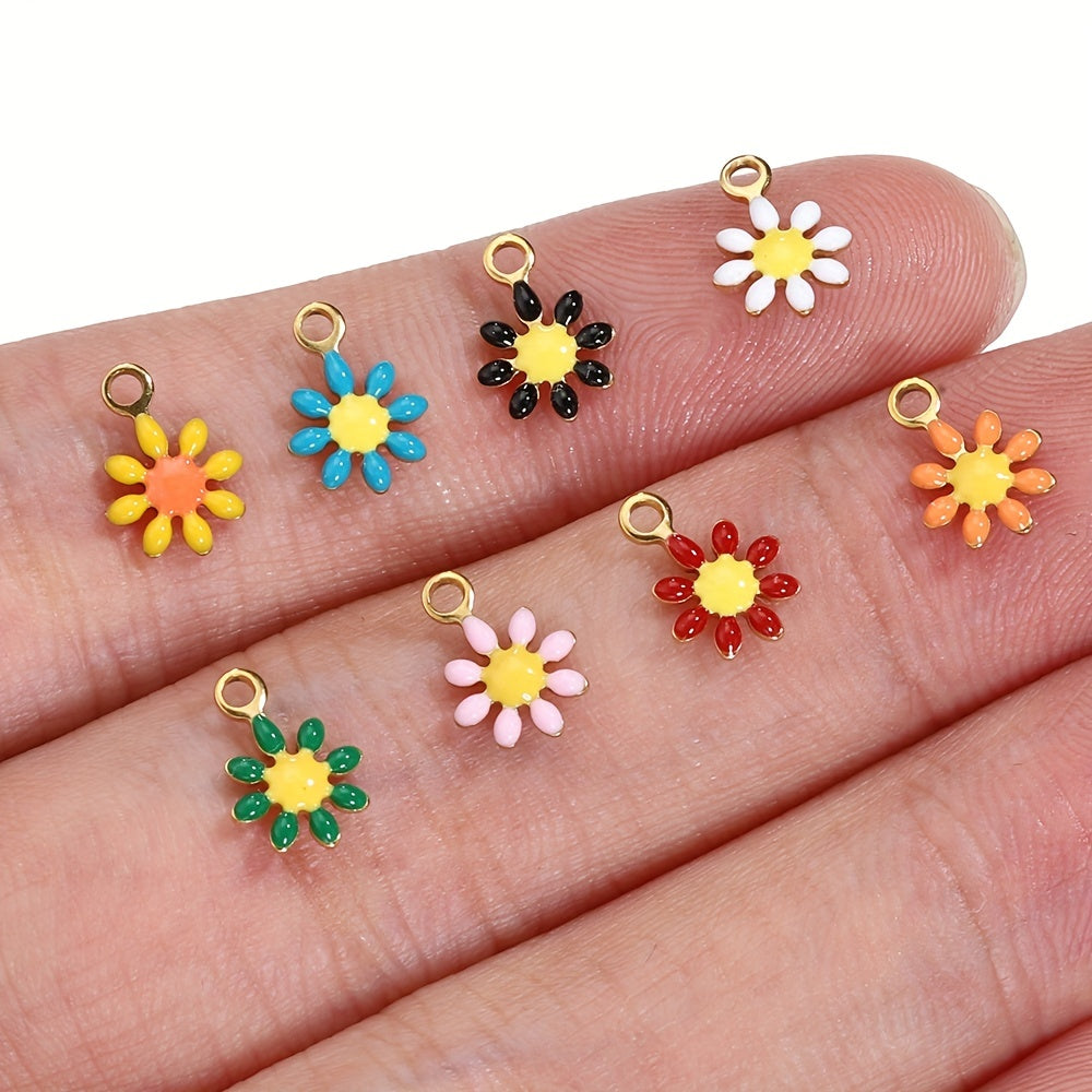 20 Pieces Gold-Colored Stainless Steel Daisy Flower Jewelry Charms for Bracelets and Necklaces