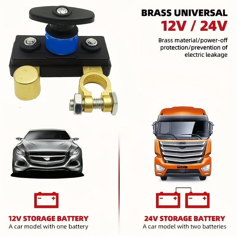Negative Power Off Disconnect Switch Brass 12-24V Battery Kill Switch