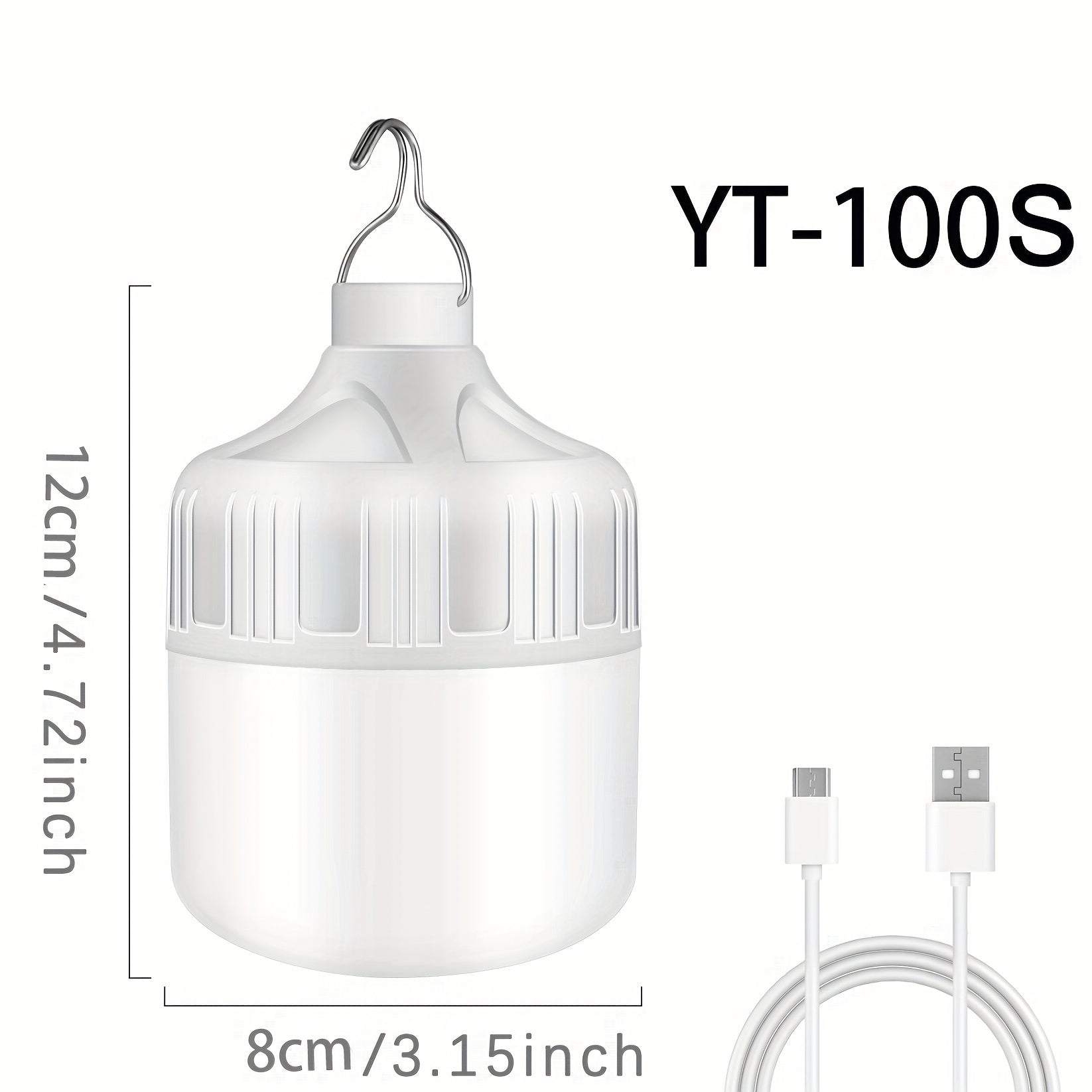 Ultra Bright USB Rechargeable LED Light Bulb with Hook for Camping and Emergency Use