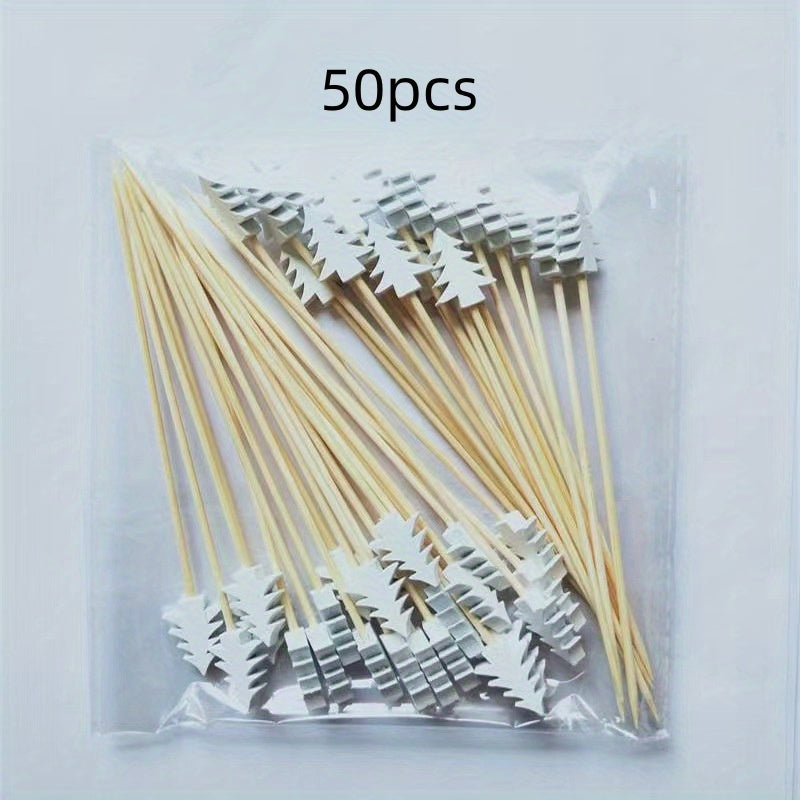 Disposable Bamboo Picks for Christmas Tree Fruit and Cocktail Decorations 50/100 Pack