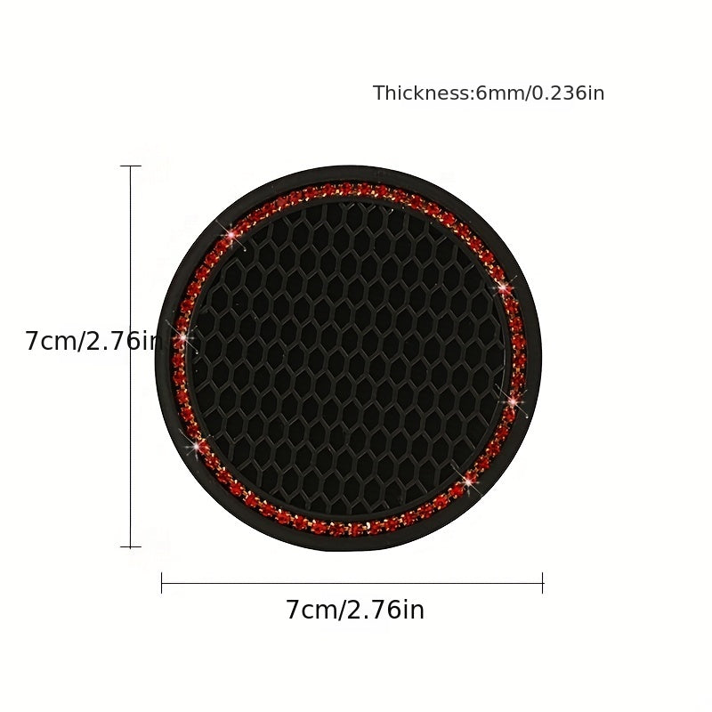 2pcs Car Coasters Creative Honeycomb Diamond Rhinestone Non-Slip Storage Pads