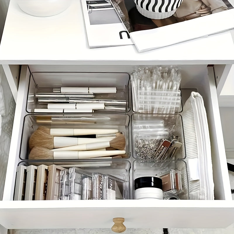 7-Piece Clear Plastic Makeup Organizer Set with Stackable Drawers for Countertop Storage