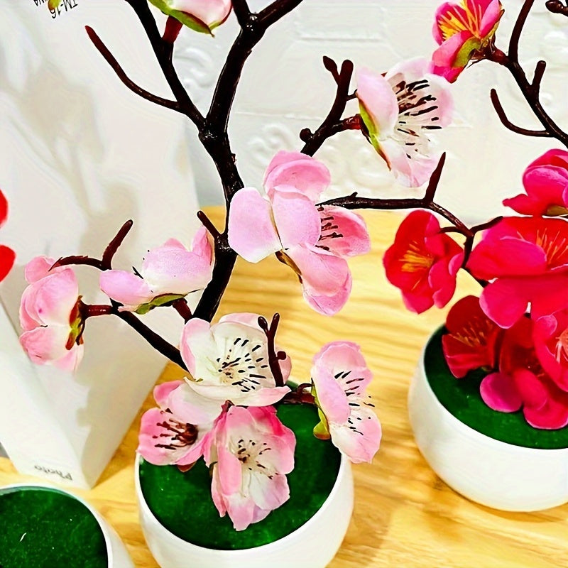 Artificial Plant Simulation Potted Bonsai with Plum Blossom and Wax Plum Branches for Home Decor