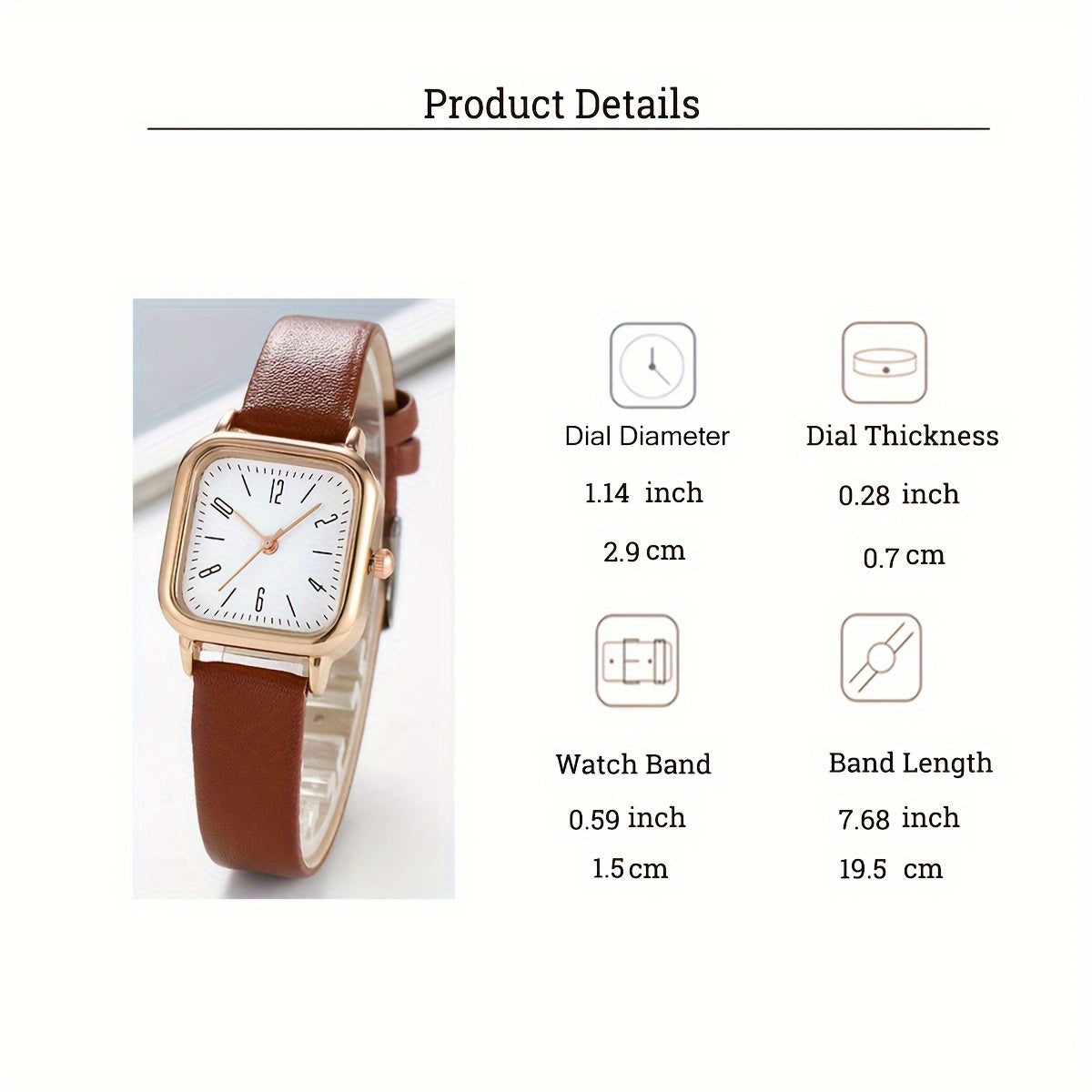 Women's Square Quartz Watch with Imitation Leather Strap and Zinc Alloy Case