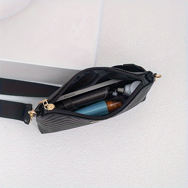Faux Leather Wave Pattern Crossbody Bag for Daily Use with Adjustable Interchangeable Straps