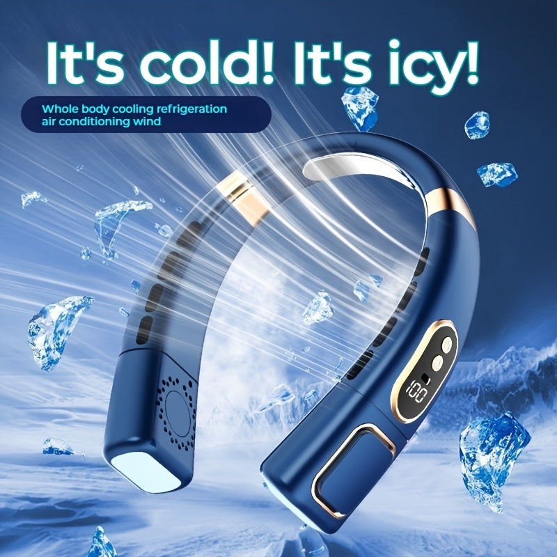 Rechargeable Neck Fan with Screen Display 5-Speed 360° Cooling for Travel Outdoor