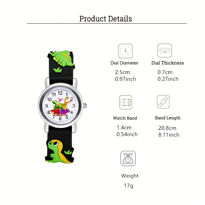 Kids' Dinosaur Quartz Watch for Children with Silicone Band and Colorful Design