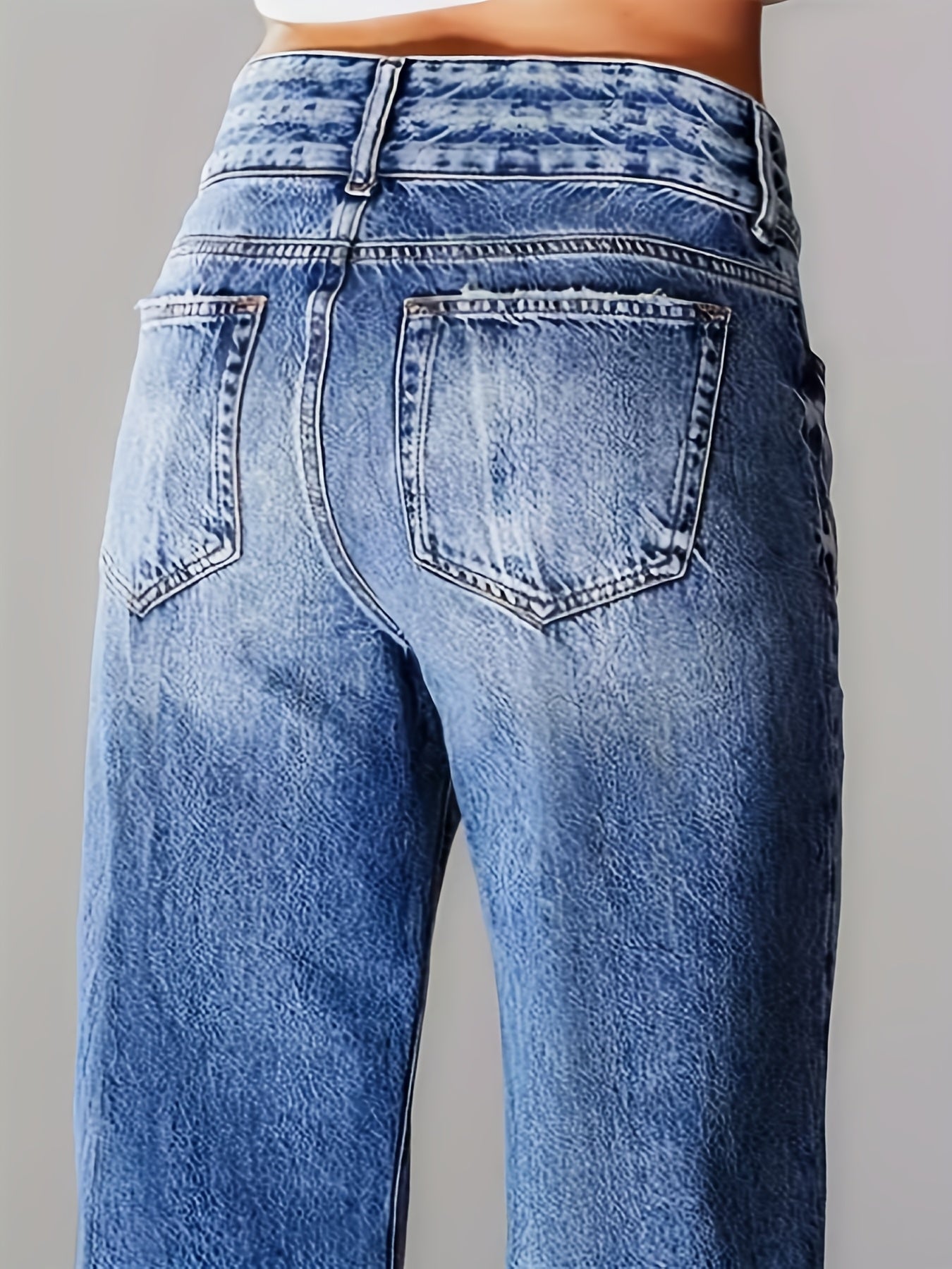 Plus o'lcham keng yengli yuqori belli denim jinsi uchun ayollar uchun kundalik qattiq rangli barcha mavsumlar