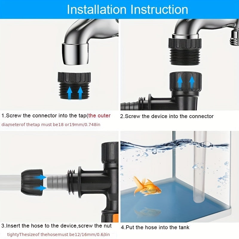 Aquarium Water Changer with Diverter Faucet Connector and Cleaning Tools