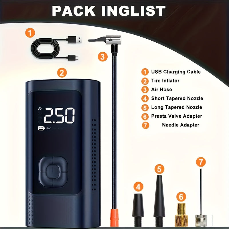 Rechargeable LED Tire Inflator for Cars Bikes Motorcycles Sports Balls Portable USB