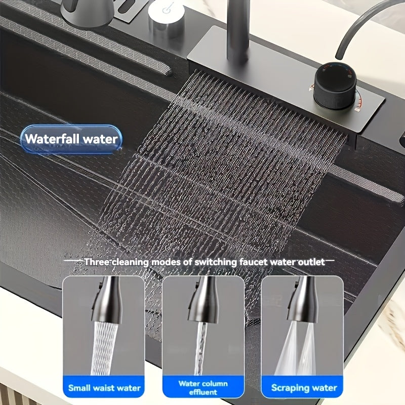 Glam Stainless Steel Kitchen Sink with Integrated Faucet No-Rim Drop-In Right Drain