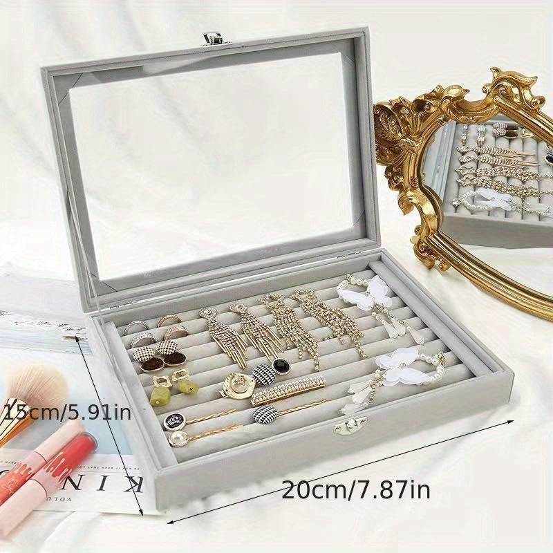 Shisha zargarlik qutisi, mato ichki qismi va uzuk uchun rolik bilan, kichik aksessuarlarni tartibga solish uchun