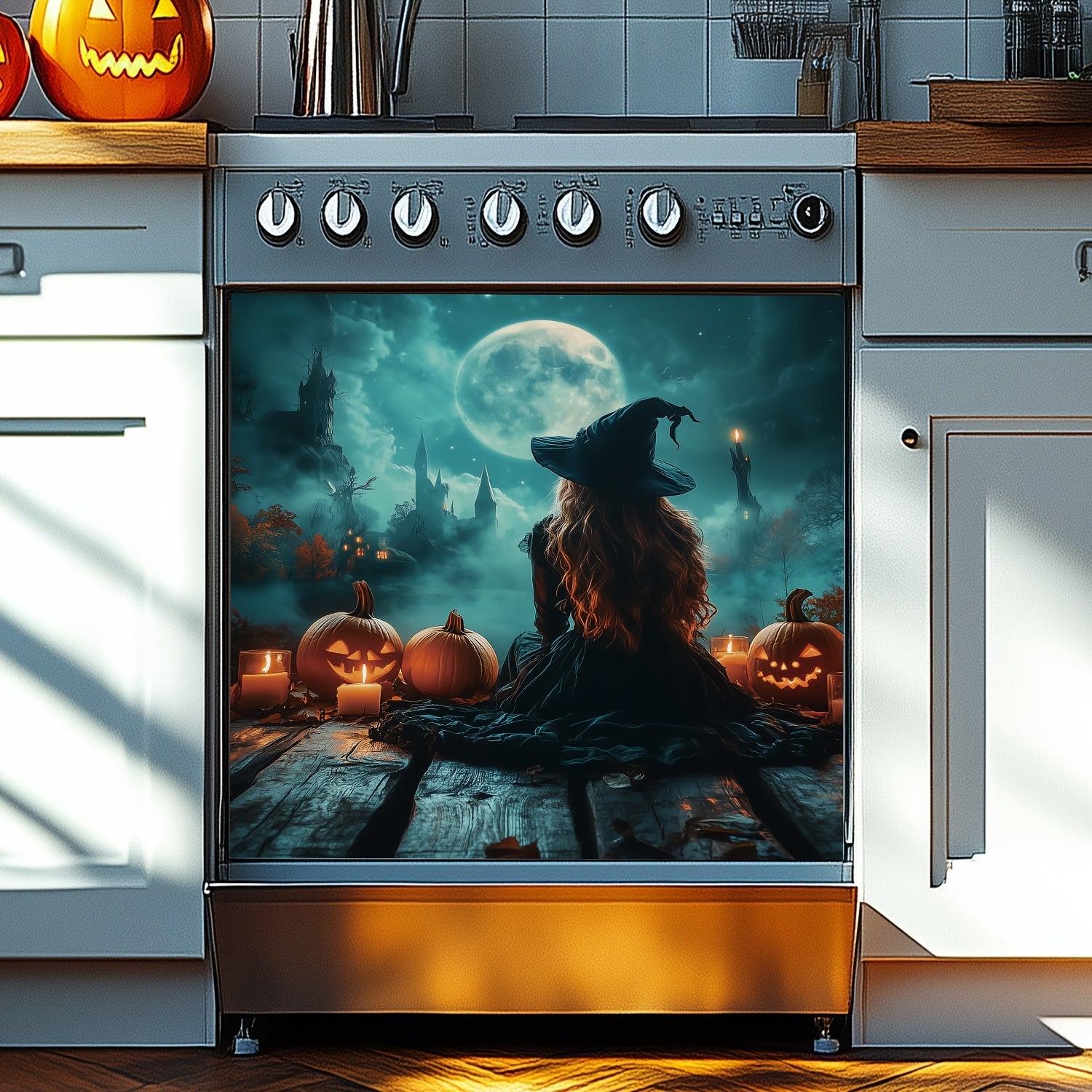 Black Night Full Moon Pumpkin Head Magnetic Sticker Decorative Kit Waterproof Reusable 58.5cm x 65cm