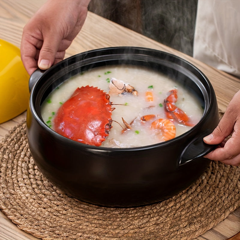 Green Ceramic Round Pot with Lid Microwave Safe High-Temperature Resistant Non-Stick for Soup Stew