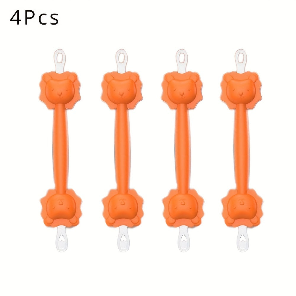 Set of 4 Kids Nasal Care Sticks with Cartoon Lion Design in Orange Pink Purple Blue