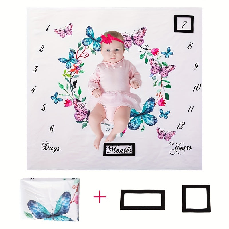 Baby Blanket for Creative Photography Props Soft White Polyester Monthly Growth Record for Kids