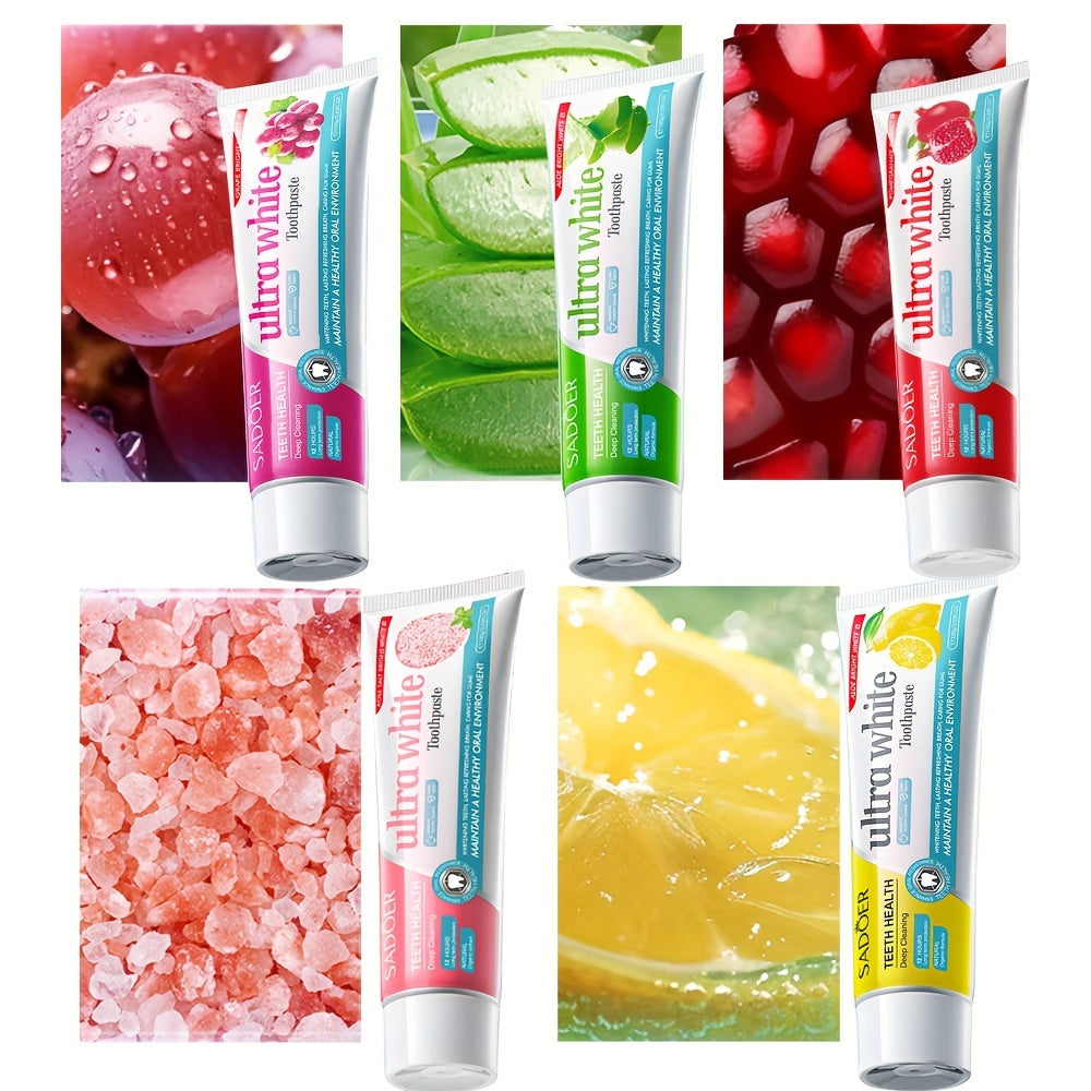 Ultra Whitening Toothpaste with Lemon Grape Rose Salt Pomegranate 100g Deep Clean Bright Smile Sensitive