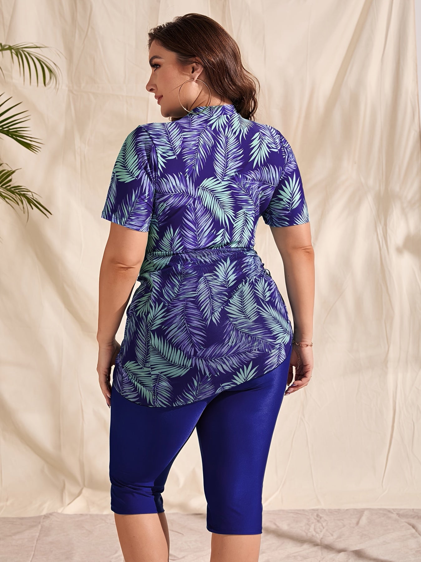 Women's Plus Size Modest Printed Tankini Swimsuit Set with Cover-Up