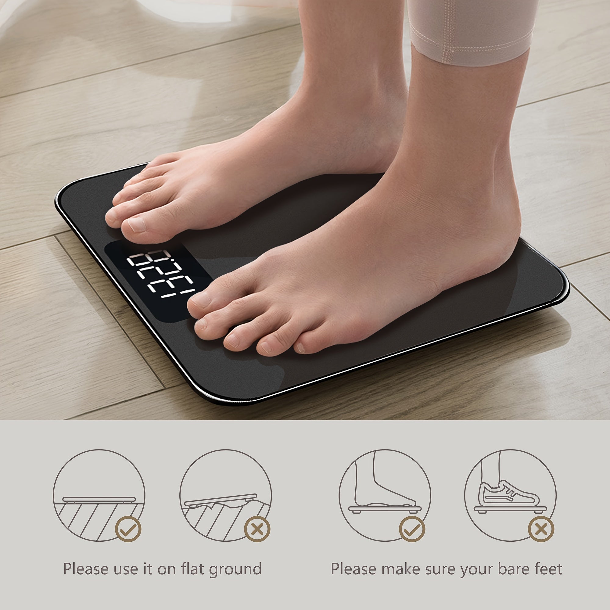 Digital Bathroom Scale Measures Body Weight Up to 181.44 KG with LED Display