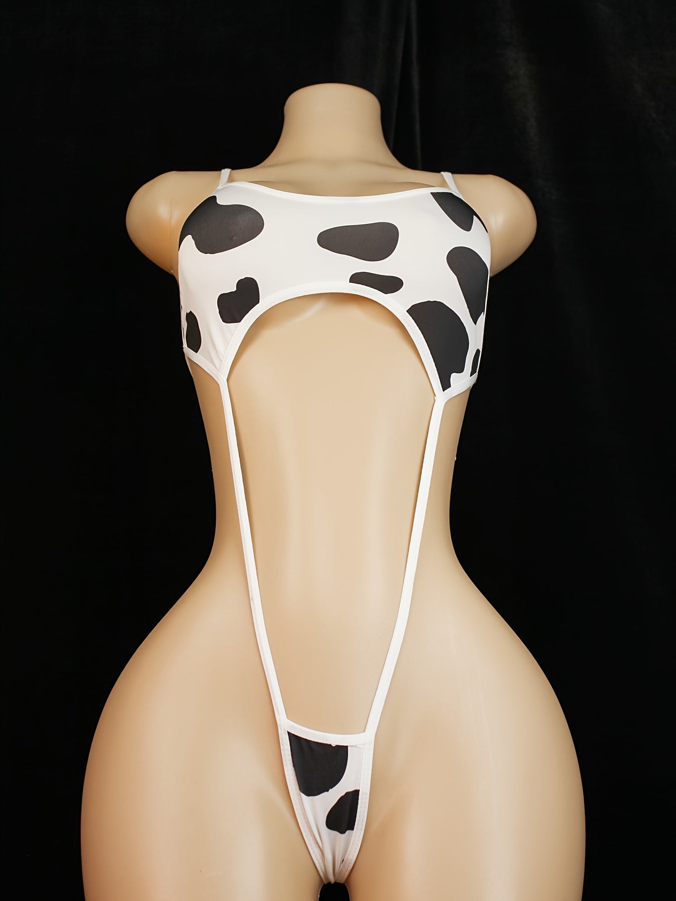 Women's Cow Print Strappy Teddy Backless Lingerie Bodysuit