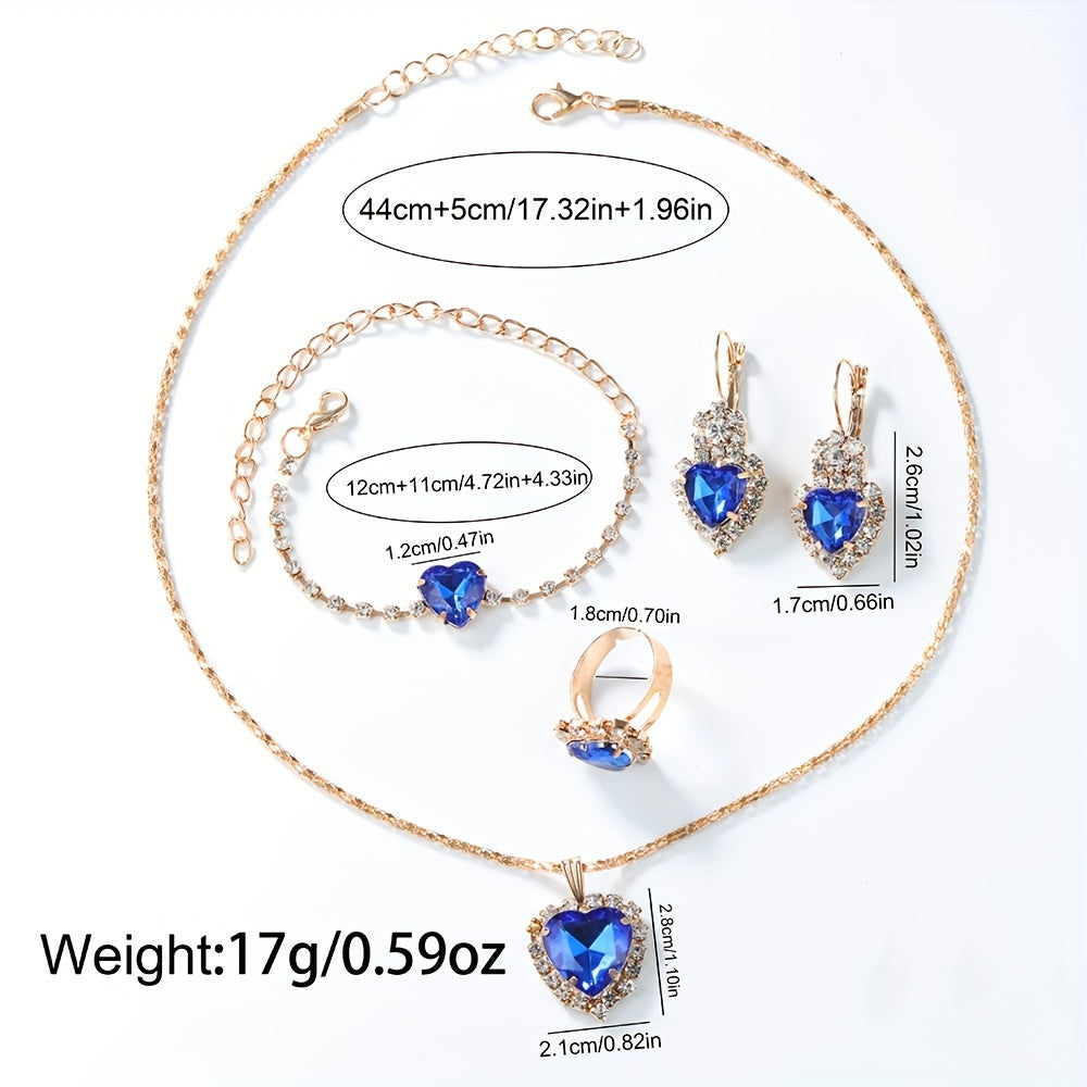 Women's Quartz Watch Set with Heart Jewelry 6-Piece Alloy Round Case Timepieces Earrings Necklace Ring