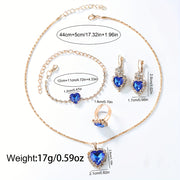 Women's Quartz Watch Set with Heart Jewelry 6-Piece Alloy Round Case Timepieces Earrings Necklace Ring