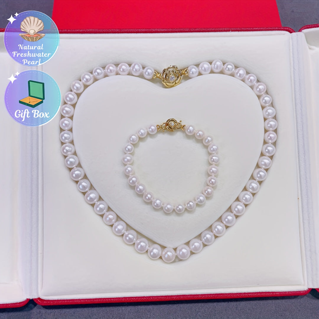 Elegant Freshwater Pearl Jewelry Set with Camellia Clasp Necklace and Bracelet for Special Occasions