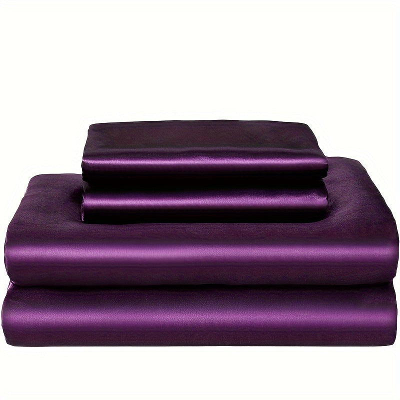 100% Polyester Satin to'plami, bitta varaq va ikkita yostiq qopqog'idan iborat (yadro yo'q). Teriga do'st, yumshoq va ipakdek matodan tayyorlangan, talabalar yotoqxonalari yoki kundalik uy to'shagi uchun mukammal. Yil davomida matrasni himoya qiladi va