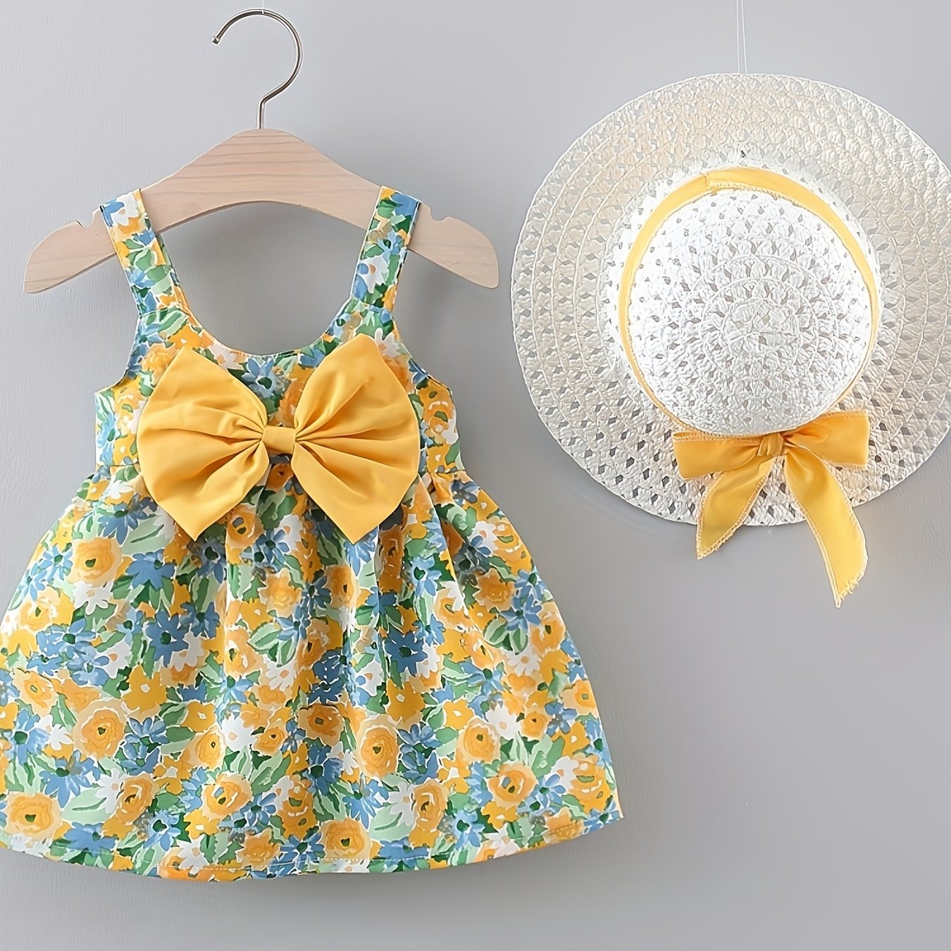 Baby Girls Floral Dress Set Summer Sleeveless Polyester with Hat Ages 0-3