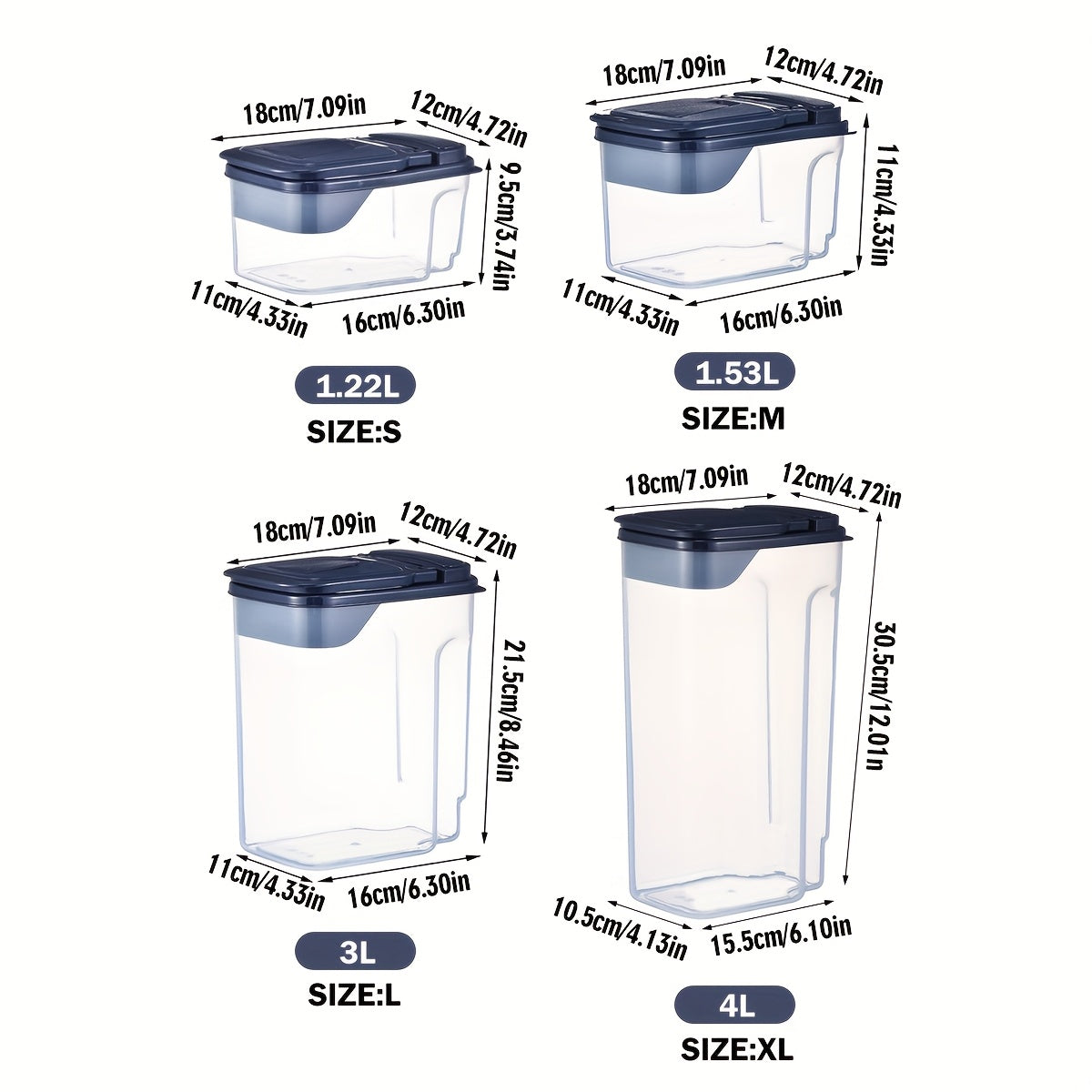 Pet Food Storage Container Square Plastic Moisture-Proof Transparent Set of 1 or 4