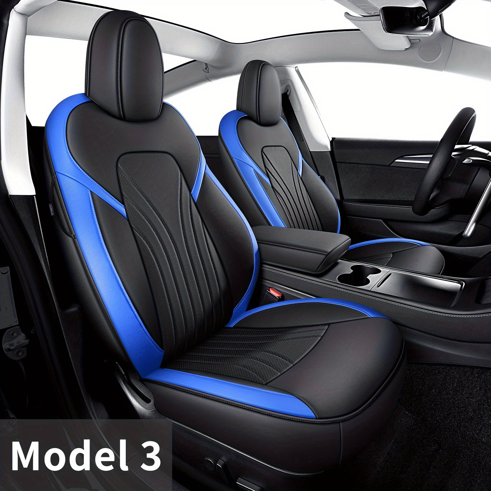 Custom Fit Faux Leather Seat Covers for Tesla Model 3 2017-2023 Synthetic Sponge