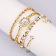 Women's Punk Style Twist Chain Rhinestone Bracelet Set with Vintage Design