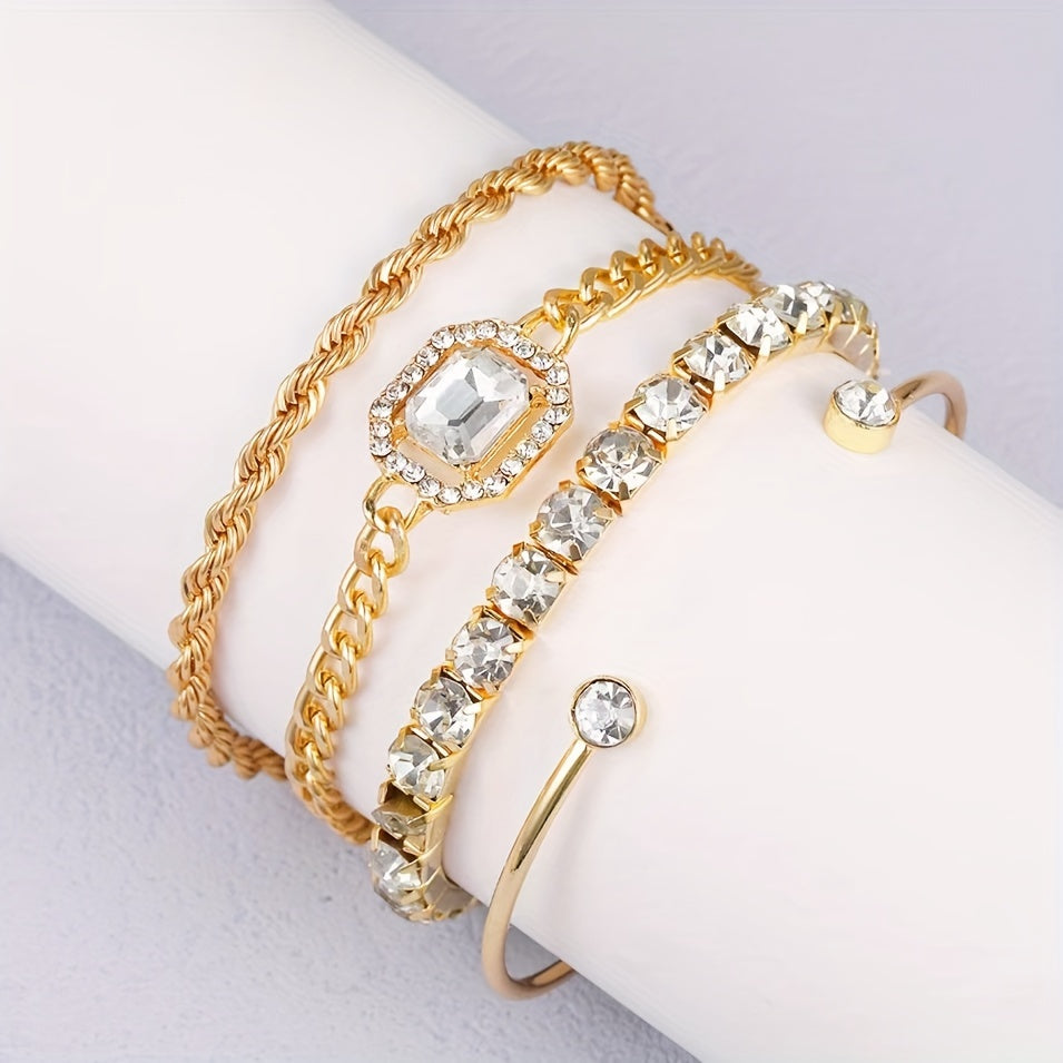 Women's Punk Style Twist Chain Rhinestone Bracelet Set with Vintage Design