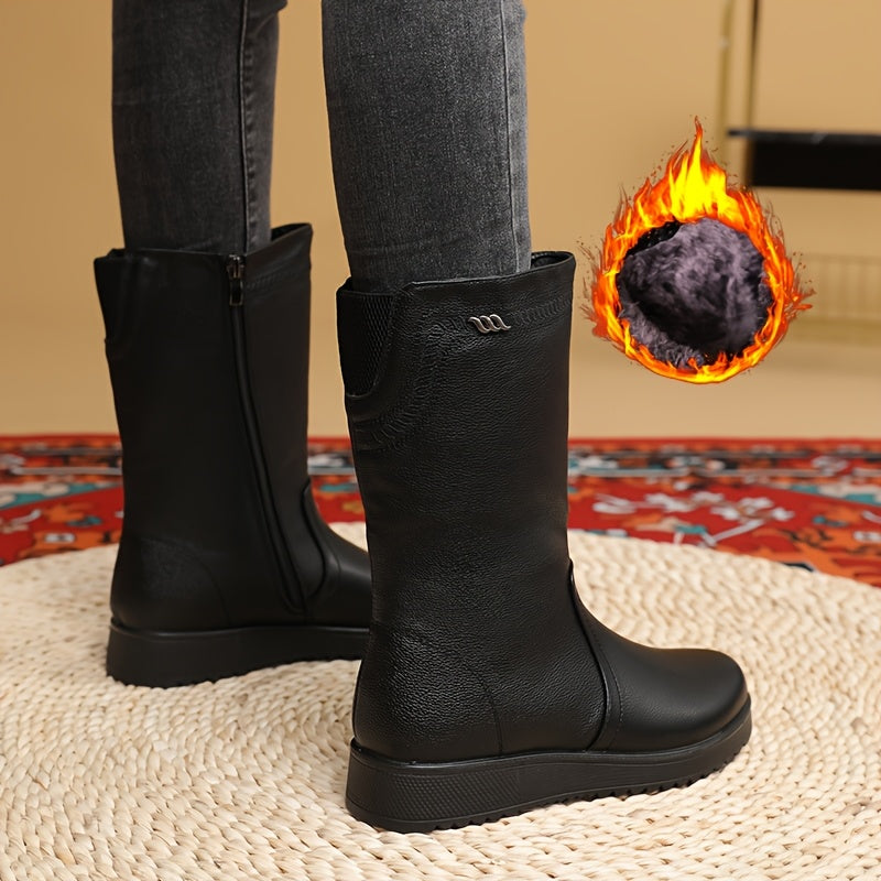 Women's Winter Thick Boots with Zipper Faux Cover Cushioned Insole Black