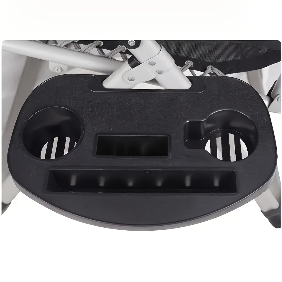 Bandeja con portavasos para sillón de gravedad cero negro con soporte para teléfono y tableta