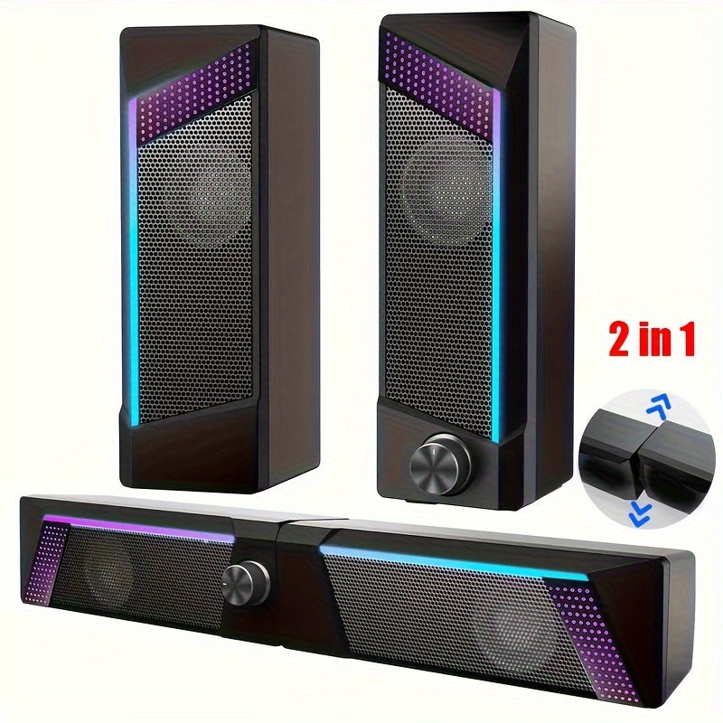2-in-1 Computer Speaker with Iron Mesh and RGB Light for Gaming and Music