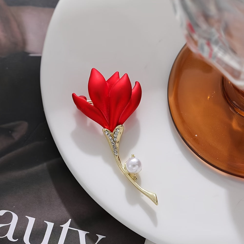 Red Flower Brooch Pins Set for Women Alloy Stylish Daily Wear Accessories