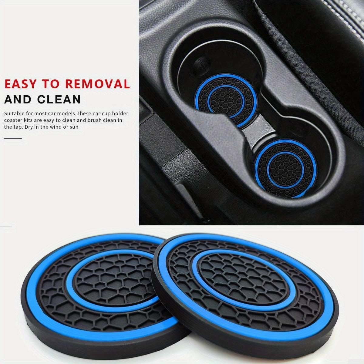 2 Pieces PVC Double Ring Car Cup Holder Pads Anti-Slip Dust-Proof Black