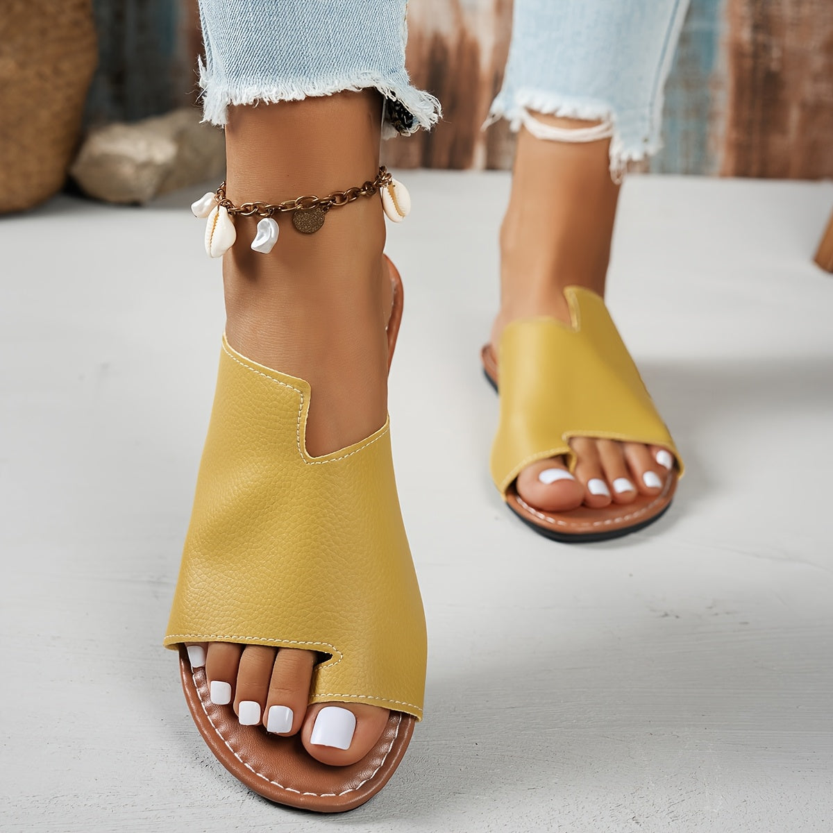 Women’s Summer Slip-On Toe Sandals Breathable Synthetic Casual Beach Shoes