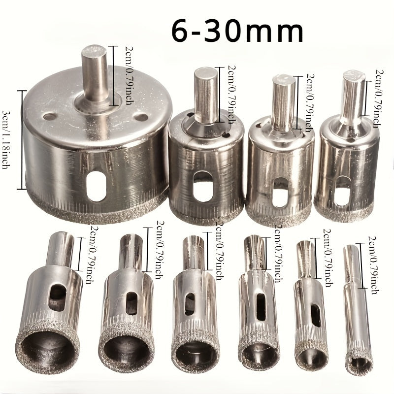 10-Piece Diamond-Coated Drill Bit Set for Tile Glass Marble 6-30mm
