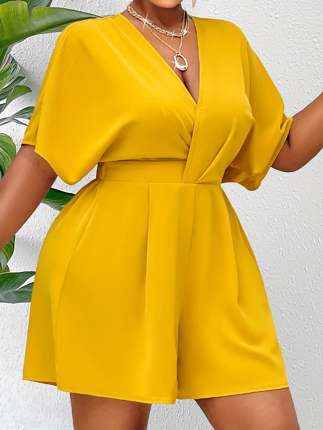 Women's Polyester Blend V-Neck Sleeveless Jumpsuit Summer Large Size