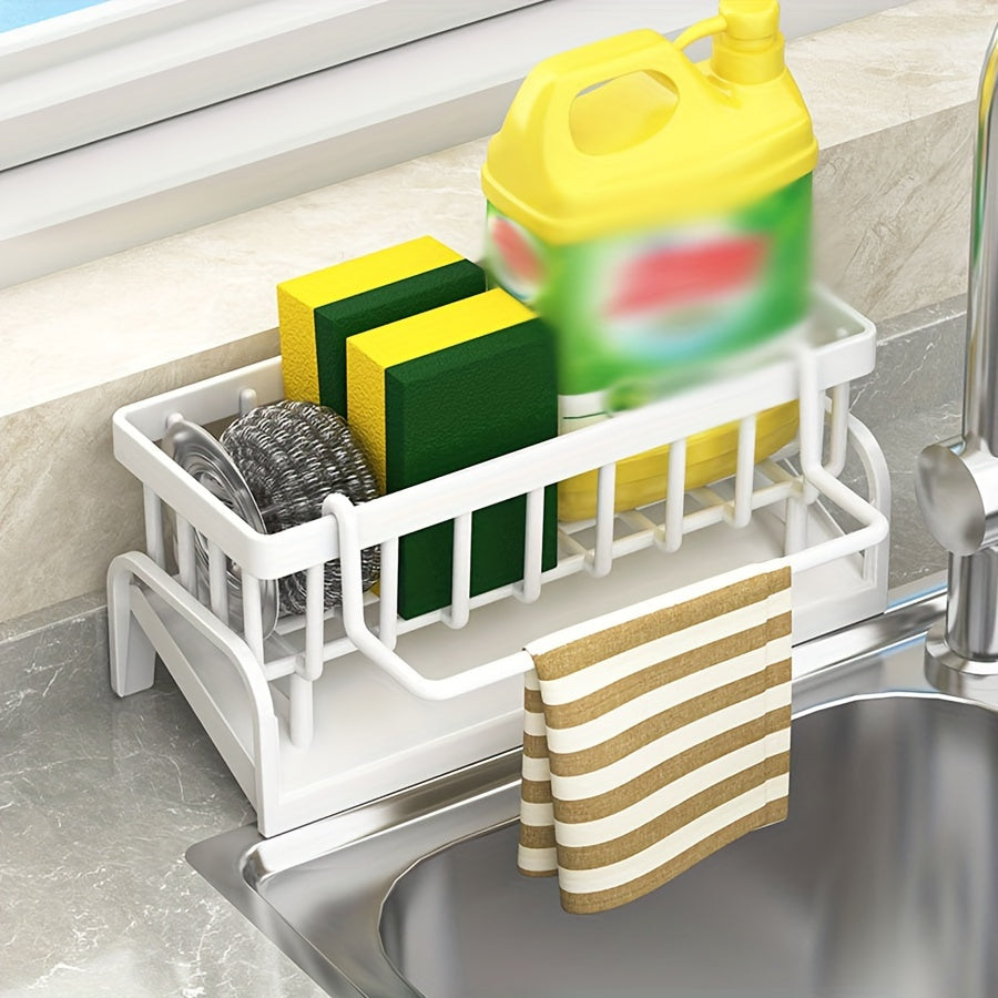 Kitchen Sink Organizer with Drain Tray Plastic Caddy for Kitchen Storage