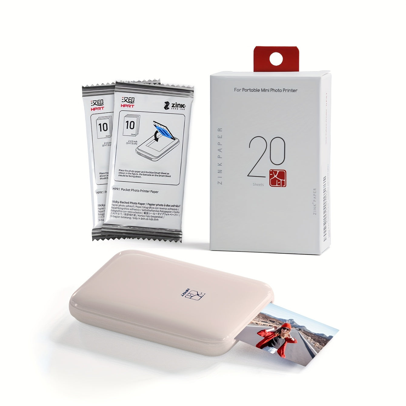 Mini Portable Photo Printer Wireless Color 303DPI ZINK for iOS Android Pink