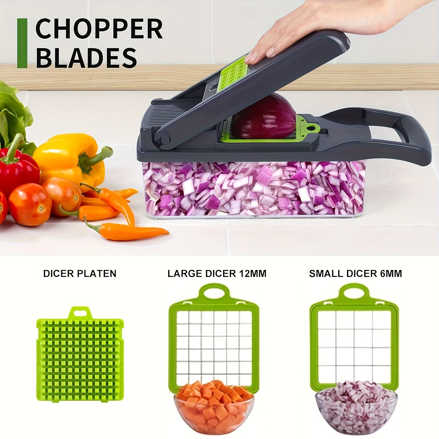 16-In-1 Vegetable Chopper Manual Slicer Dicer with Container and Drain Basket