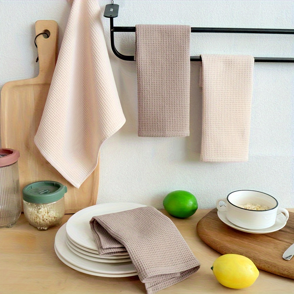Set of 4 Waffle Textured Cotton Dish Towels with Hanging Loop 13.78x13.78 Inches