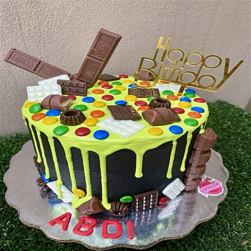 80-Piece Gold Acrylic Happy Birthday Cake Toppers Set Plastic Party Decor